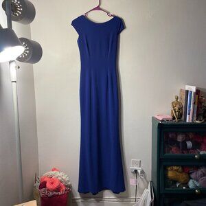 🔥 Betsy & Adam | Cobalt Blue Long Cap Sleeve Twist Back Formal Trumpet Gown 2